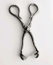 Metal Scissor Tongs Ice/Sugar.  Unsigned. Ornate Silver/Pewter Tone 128.5mm