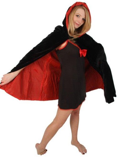 Velvet hooded mid length cloak - hooded,