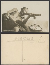 China Hong Kong Old Real Photo Postcard Chinese Opium Smoking Device Pipe Smoker