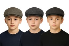 Sirri Boys Herringbone Tweed Baker Boy Flat Cap, Peaky Blinders Hat, Ages 1-16