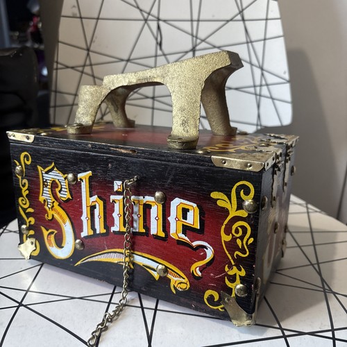 Vintage wood metal shoe shine - metal,