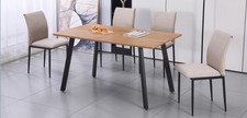 Modern Naples Dining Set solid oak wood table 4 beige fabric chairs black legs