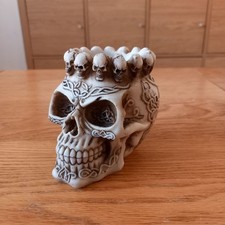 Celtic Skull Head Tealight Candle Holder Surrounded By A Ring Of Tiny Skulls