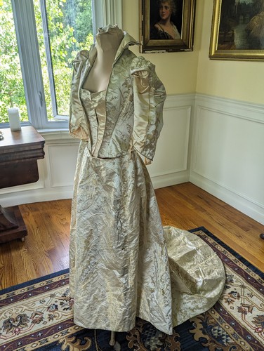 Antique 19th ivory brocade - antique,