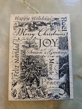 Inkadinkado Christmas Joy Holiday Words Rubber Stamp 91277 Vintage Wood Mount