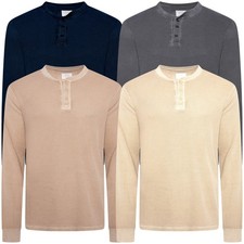 Mens Henley Neck Jumper Waffle Knit Long Sleeve Grandad Collar Designer Tee