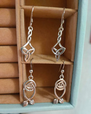 2 x  Vintage Silver Rennie MacKintosh Style Earrings & Jewellery Box