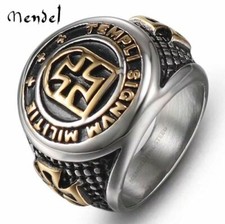 MENDEL Mens Gold Plated Knights Templar Cross Ring Men Stainless Steel Size 7-15