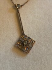 antique gold seed pearl pearl pendant necklace