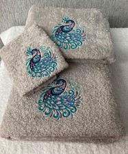 Personalised, Embroidered Towels, Beautiful Sparkling Peacock Design, Any name
