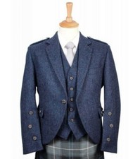 Blue serge Argyle jacket with 5 button waistcoat wedding kilt jacket