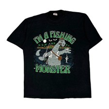Fishing Monster Jerzees Graphic T-Shirt - XL Black Cotton