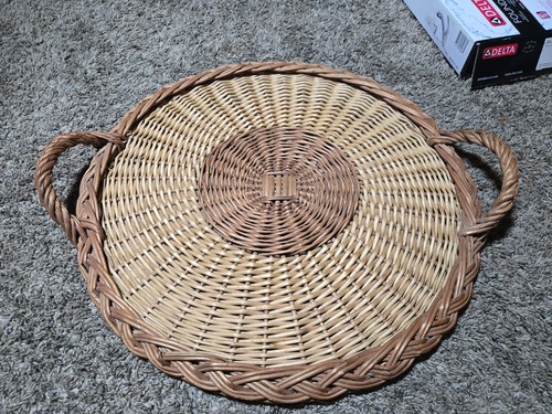 Vtg hand woven wicker tray - vtg, hand-woven