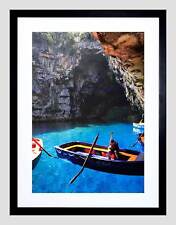 BOAT ROW OARS MELISSANI CAVE GREECE BLACK FRAMED ART PRINT PICTURE B12X9146