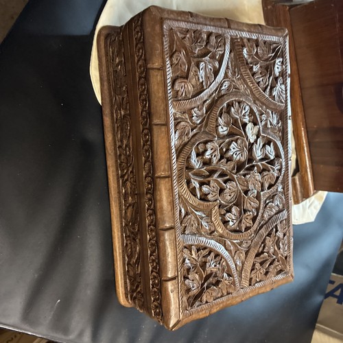 Vintage hand carved - wooden, box