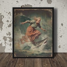 Vintage surfing shark wall - surfing,