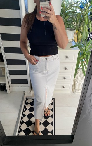 Stradivarius white denim midi - denim,