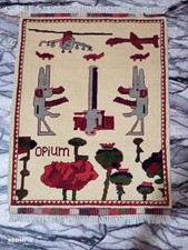 Afghan Handmade War Rug Tribal Wool Opium Poppy & Weapons Design Vintage 2.8x2.1