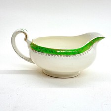 ALFRED MEAKIN GREEN BORDER GRAVY BOAT VINTAGE ENGLAND SERVING JUG POTTERY