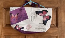 Ladies White Purple NATHALIE ANDERSEN Butterfly Print Double Handle Shoulder Bag
