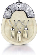 White Cross chain Leather Sporran Brass Cantle Scottish Kilt Wallet