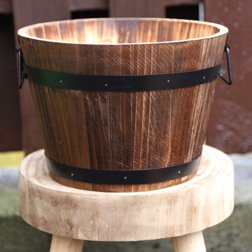 Round wooden barrel planter - round,