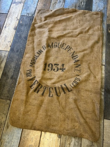 Vintage french hessian sack - hessian,