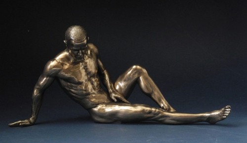 Resting male alone nude - alone, bronze
