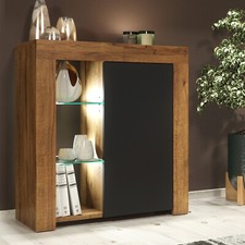 Cupboard 75cm | Oak Matt Body Black Gloss Door | Glass Shelves | Free LED