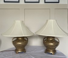 2 Vintage Gold Urn Lamps Bronze Country House Spelter Hollywood Regency Pair