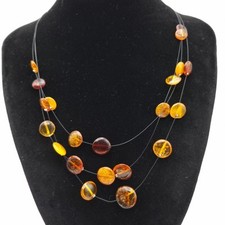 Baltic Amber Necklace Multi Strand Station Wire Buttons Sterling Silver Clasp 42