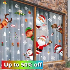 Christmas Santa Window Stickers Removable Xmas Art Cling Decals Wall  Shop Decor