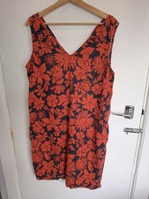 Red flower print linen mix