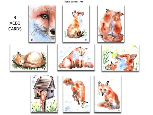 Aceo card set watercolor - aceo,