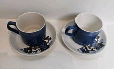 Biltons Staffordshire - Set of Two 70s Retro Cup  & Saucers - Rich Blue Flower 