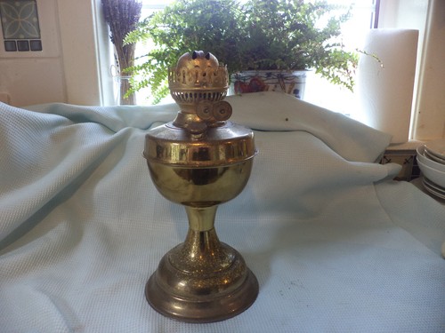 Vintage duplex brass oil lamp - vintage,