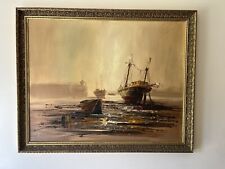 John Bampfield very large framed signed oil painting "Looking at Boats"