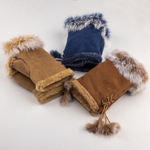 Faux fur fingerless suede - faux,