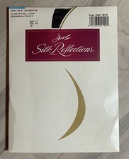 Hanes Pantyhose Silk Reflections Silky Sheer Toe Control Top Jet Black Sz AB