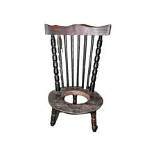 Rare c1800 Antique Apprentice Piece | Miniature Spindle-Back 3-Leg Potty Chair |