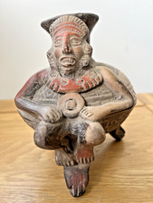 Aztec Figurine Vase Mexican Clay Pottery Pre Columbian Style Shaman Nagual 6in
