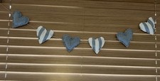 Handmade Stripes & Plain ,   linen look fabric , Heart Garland , FREE POSTAGE