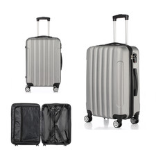 Grey Cabin Case Hand Luggage Carry on Suitcase 4 Wheel Lightweight Travel UK