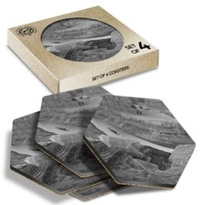 4 x Hexagon Coasters - BW -