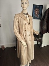 Women’s Vintage Leather 1970s Cream Trench Coat Ladies Buttoned With Pockets