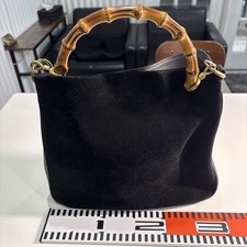 GUCCI Black Suede Shoulder Bag with Bamboo Handle fastener Gold hardware