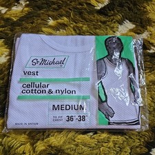 Vtg Deadstock St Michael Cellular Cotton & Nylon Mesh Vest Medium 36-38"