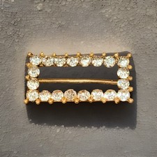 Vintage Gilt Metal Crystal Buckle Belt Slide Very Sparkly
