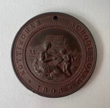 Nottingham School Board attendance medal awarded to E. Waite, 1898 