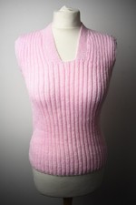 Pink Ribbed Sleeveless Knit Top Women’s Small Soft Jumper Vest Pastel